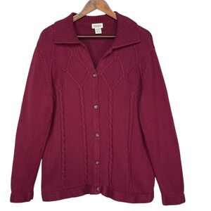 Classic Elements Women Red Cotton Cardigan Button Front Cable Knit 16/18W